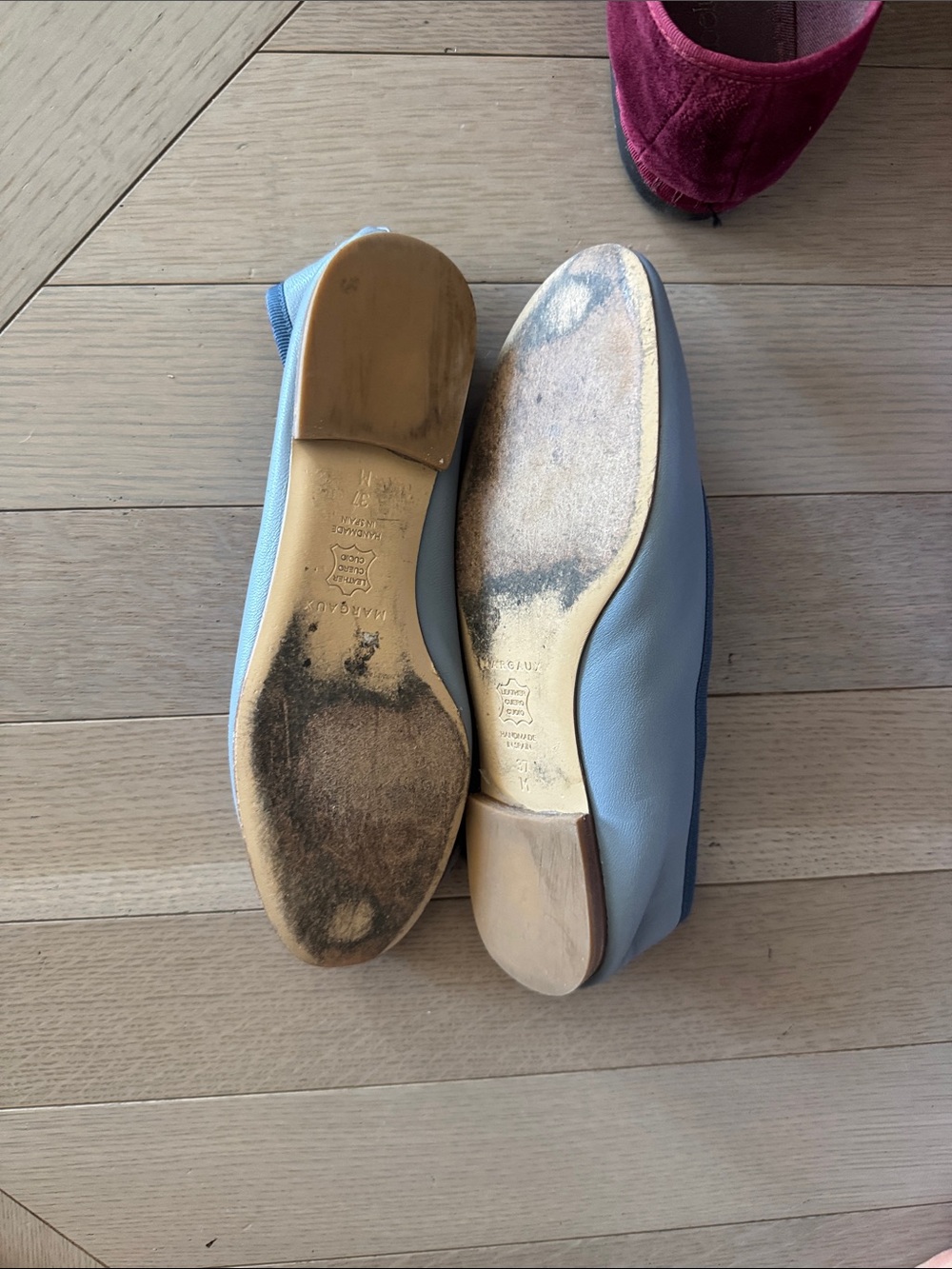 Margaux Powder Blue Leather Ballet Flats with Knotted Tie - Picture 2 of 3